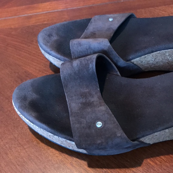 Ugg brown leather wedge sandals shoes size 8 - Picture 10 of 14